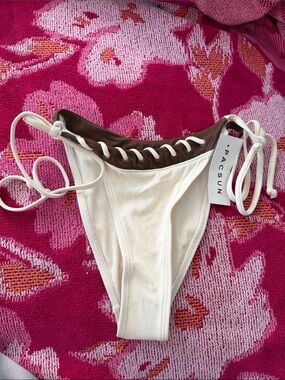 PacSun Cream Bikini Bottom with Brown Lace-Up Waist